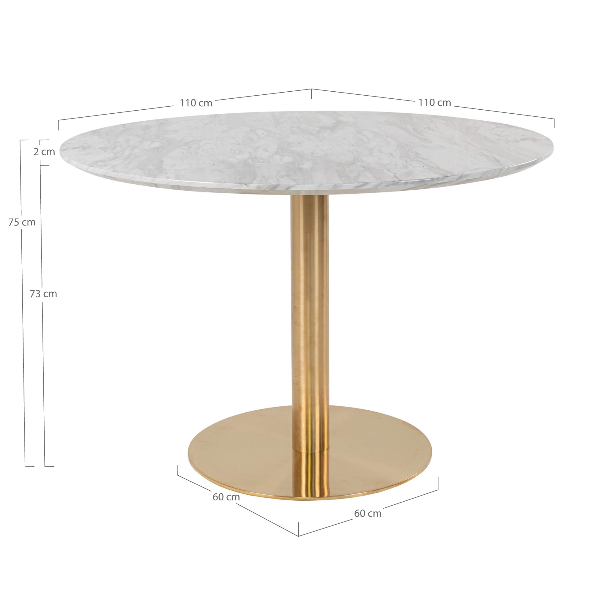 Table à manger Bolzano 4p avec plateau effet marbre et base en laiton