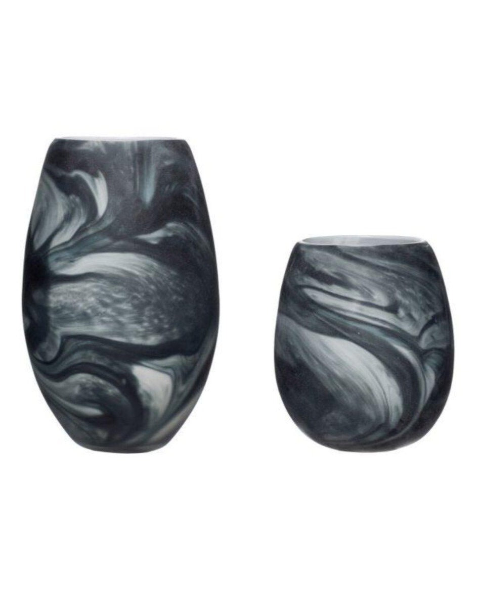 Duo Vase Style Marbre en Verre  HUBSCH