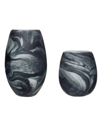 Duo Vase Style Marbre en Verre  HUBSCH
